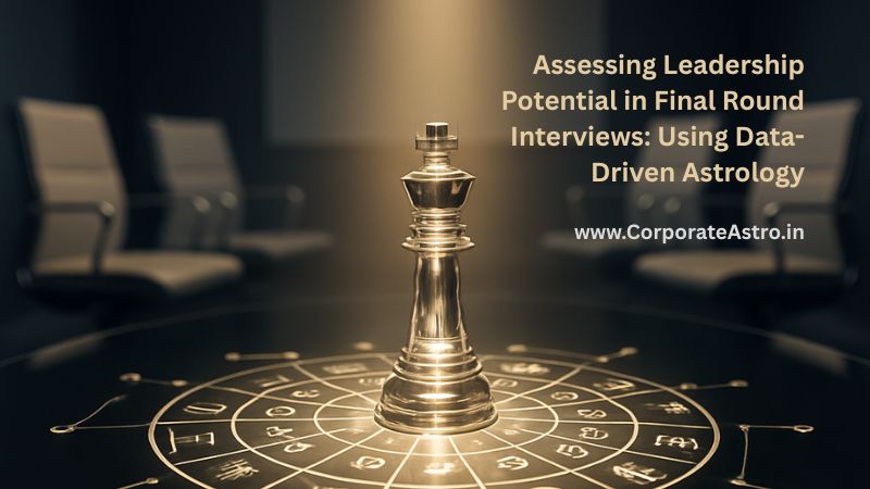 A crystal chess king in a boardroom, illuminated by a light that reveals a glowing astrological chart, symbolizing the use of data-driven astrology to assess leadership potential.